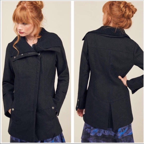 Modcloth Steve Madden Diagonal Alley Asymmetrical Black Wool Peacoat - Picture 4 of 17